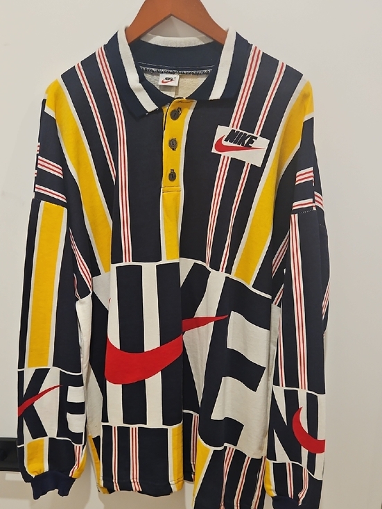 Nike Other - Nike Vintage Multi-Stripe Patchwork Long-Sleave Polo in Navy, Yellow, White, Red